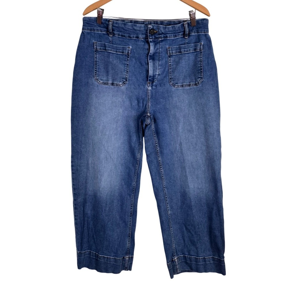 Bagatelle Collection Womens 18W Medium Wash Wide Leg Crop Patch Pocket Jeans